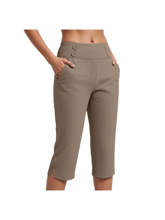 Dressy Capri Pants for Women Stretch High Waisted Crop Work Pants Summer Casual Capris Slacks Yoga Trousers Dress Pant (Coffee, M)