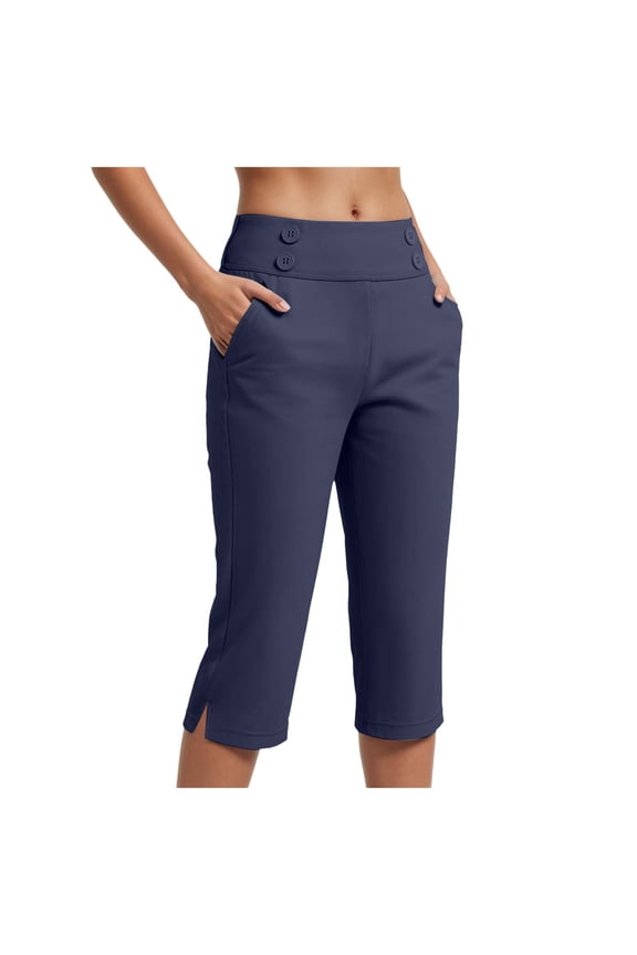 Dressy Capri Pants for Women Stretch High Waisted Crop Work Pants Summer Casual Capris Slacks Yoga Trousers Dress Pant (Navy, S)