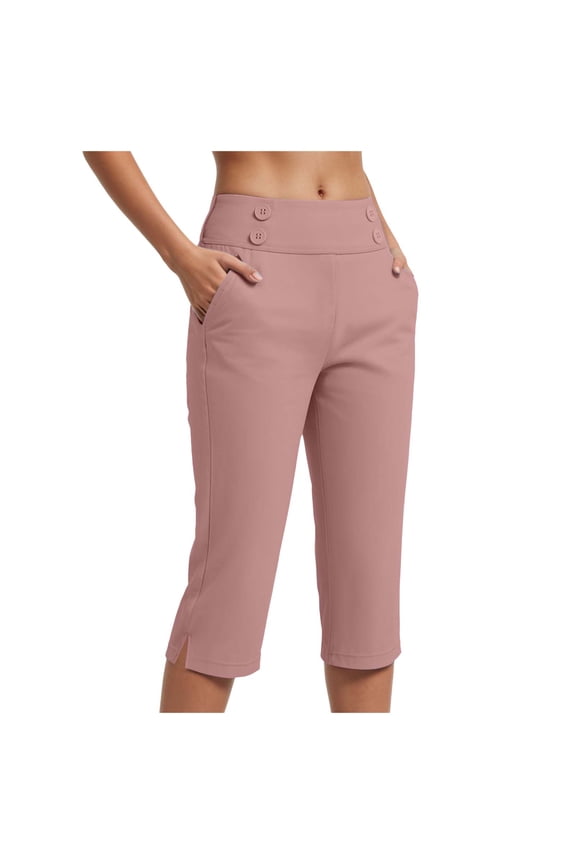 Capri Pants for Women Stretch High Waisted Crop Office Work Pants Summer Casual Capris Slacks Yoga Dress Pant (Pink, XL)