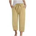 thumbnail image 1 of GEWSEY Capris for Women Casual Summer Loose Comfy Drawstring Wide Leg Capri Pants with Pockets (Khaki, XXL), 1 of 6