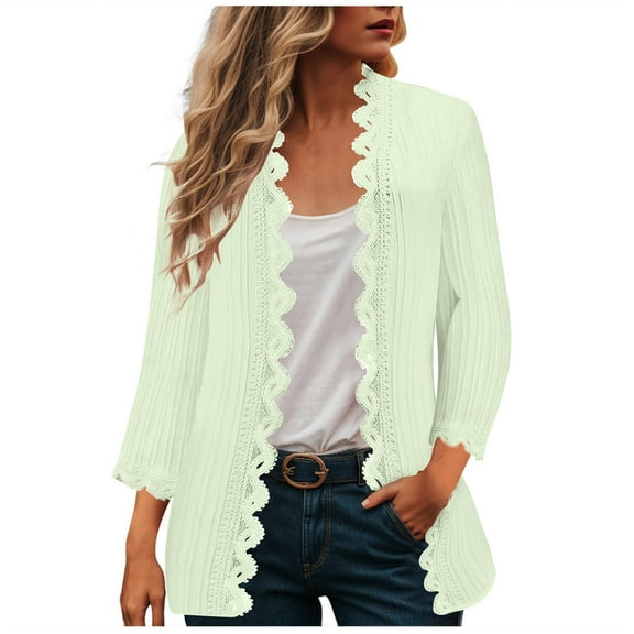 GEWSEY Cardigans for Women Lightweight Long Sleeve Lace Casual Cardigan Loose Open Front Thin Fall Clothes 2025 (Green, L)