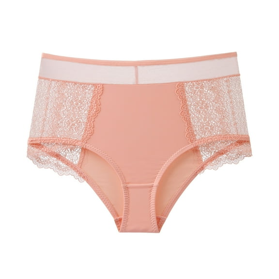 GEWSEY Cotton Bikini Briefs High Waistline with Italian Lace Demure (Pink, S)