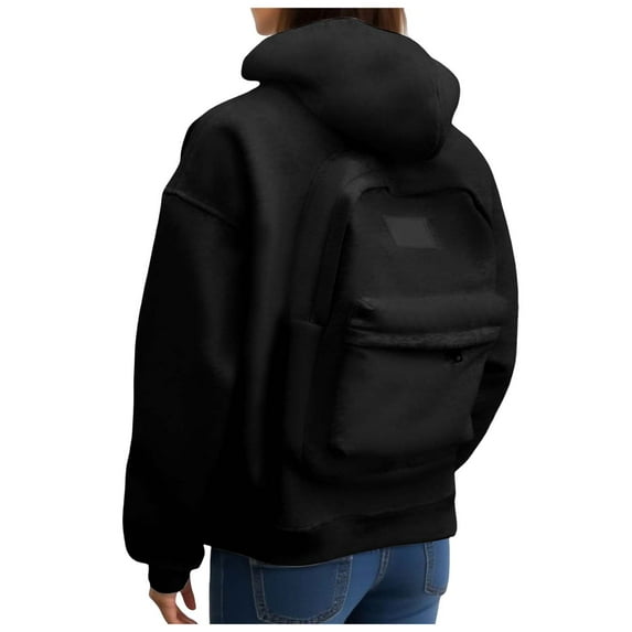 GEWSEY Creative Travel Hoodie with Backpack,Zipper Backpack Hoodie Sweaters for Women/Men (Black, 3XL)