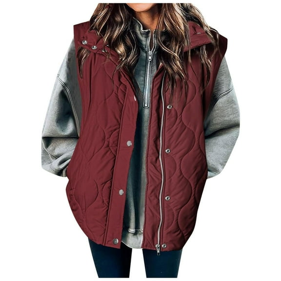 GEWSEY Cropped Puffer Vest Women Lightweight Quilted Stand Collar Sleeveless Jackets Fall Winter 2025 Button Zip Up Coat (Red, M)