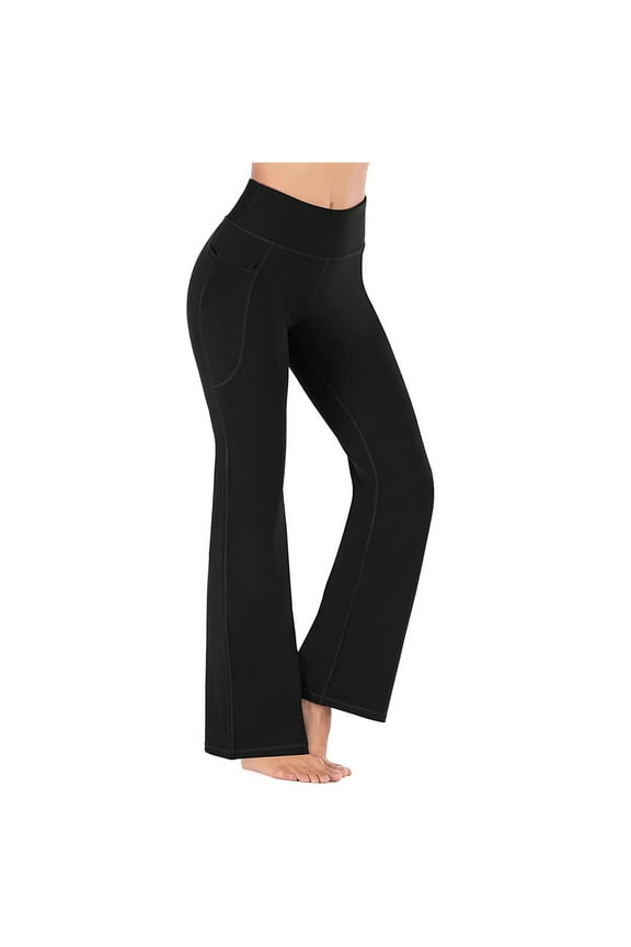 Crossover Bootcut Jeggings for Women - Flare Leggings for Women Tummy Control Regular and Plus Size Jeggings Black, XXL