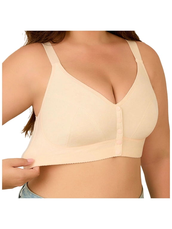 Daisy Bras for Older Women No Underwire Front Closure Comfort Senior Wireless Snap Closing Bra (Beige, 1XL)
