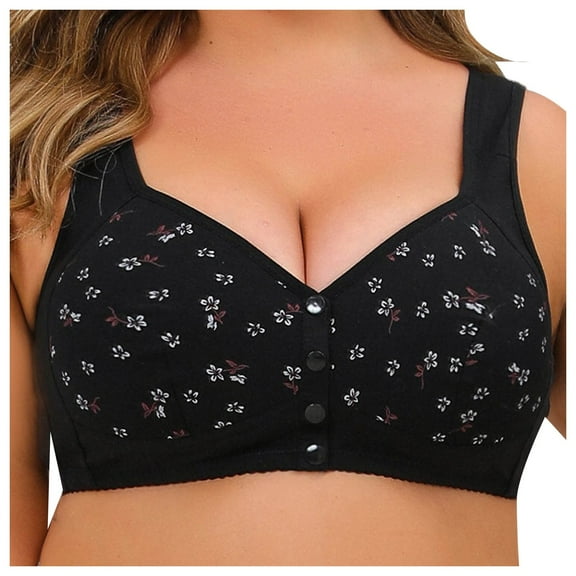 GEWSEY Daisy Bras for Women No Underwire Front Closure Comfort Senior Wireless Snap Closing Bra Black, 56
