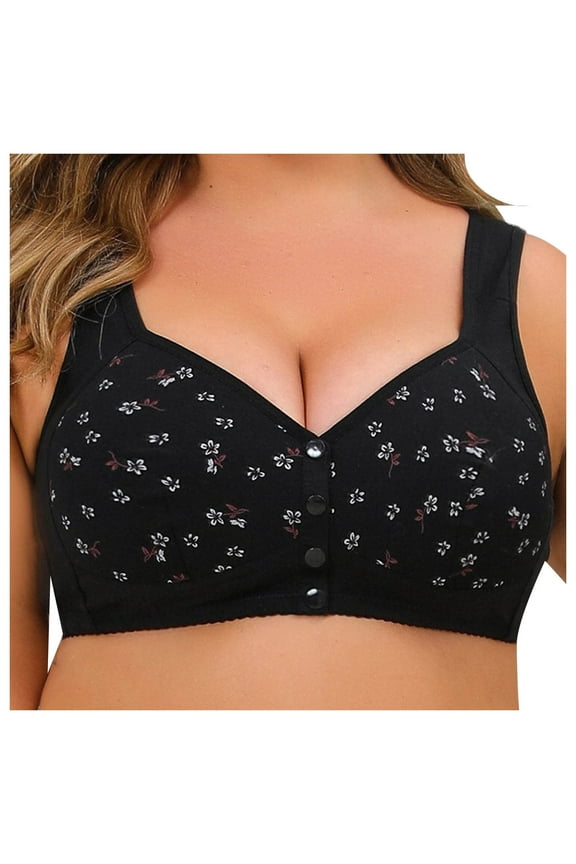 Daisy Bras for Women No Underwire Front Closure Comfort Senior Wireless Snap Closing Bra Black, 56