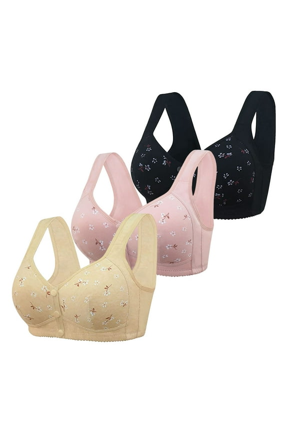 Daisy Bras for Women No Underwire Front Closure Comfort Senior Wireless Snap Closing Bra Black2, 52