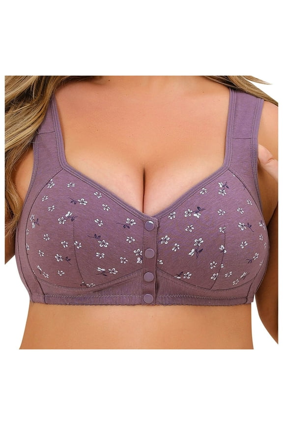 Daisy Bras for Women No Underwire Front Closure Comfort Senior Wireless Snap Closing Bra Grey, 58