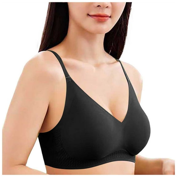 GEWSEY Deep V Bra for Women No Underwire Wireless Push Up Seamless Plunge Bralette Comfort Supportive Full Coverage Bras (Black, M)