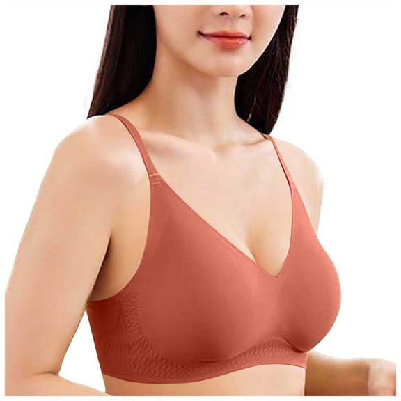GEWSEY Deep V Bra for Women No Underwire Wireless Push Up Seamless Plunge Bralette Comfort Supportive Full Coverage Bras (Brick Red, M)