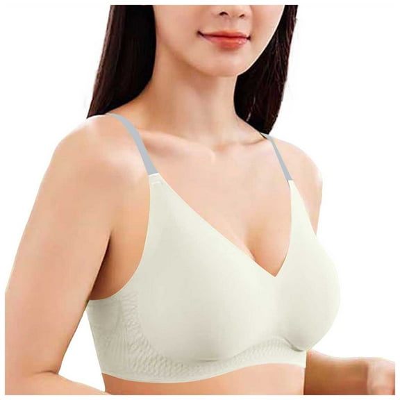 GEWSEY Deep V Bra for Women No Underwire Wireless Push Up Seamless Plunge Bralette Comfort Supportive Full Coverage Bras (White, L)