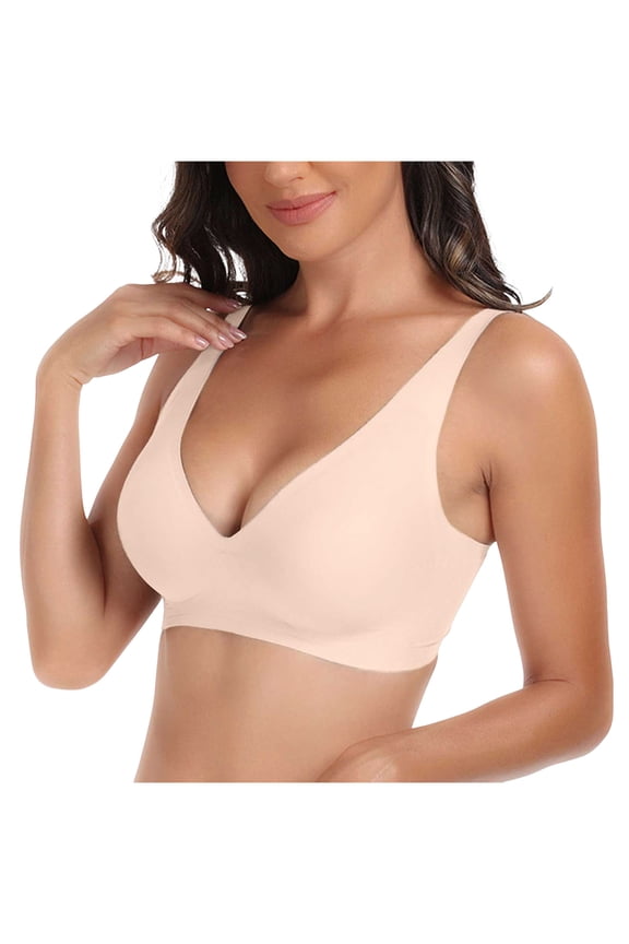 Deep V Mesh Bras for Women No Underwire Buttery Soft Wireless Bras Lightly Support Seamless Bralettes (Beige, 38C-D/40B-C)