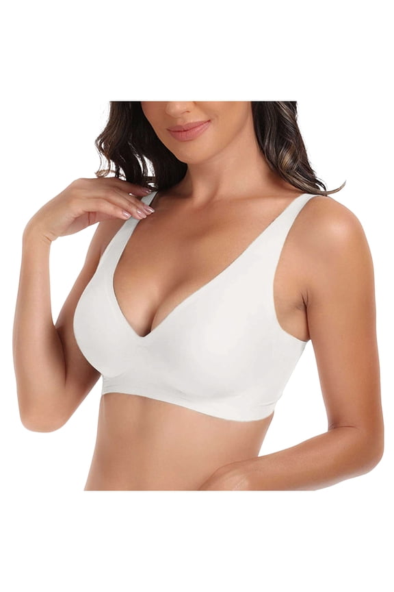 Deep V Mesh Bras for Women No Underwire Buttery Soft Wireless Bras Lightly Support Seamless Bralettes (White, 38C-D/40B-C)