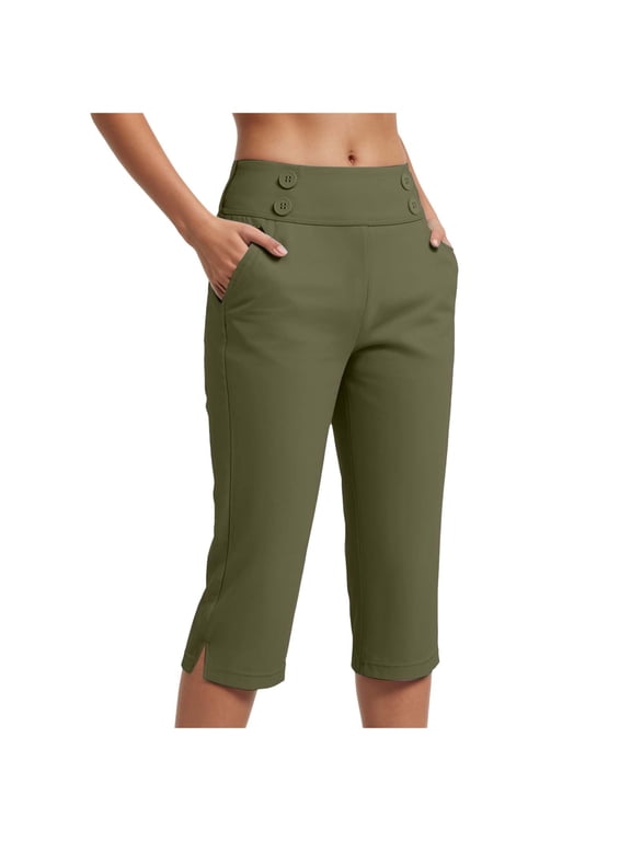 Capri Pants for Women Stretch High Waisted Crop Office Work Pants Summer Casual Capris Slacks Yoga Dress Pant (Army Green, S)