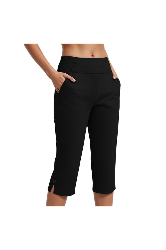 Dressy Capri Pants for Women Stretch High Waisted Crop Work Pants Summer Casual Capris Slacks Yoga Trousers Dress Pant (Black, L)