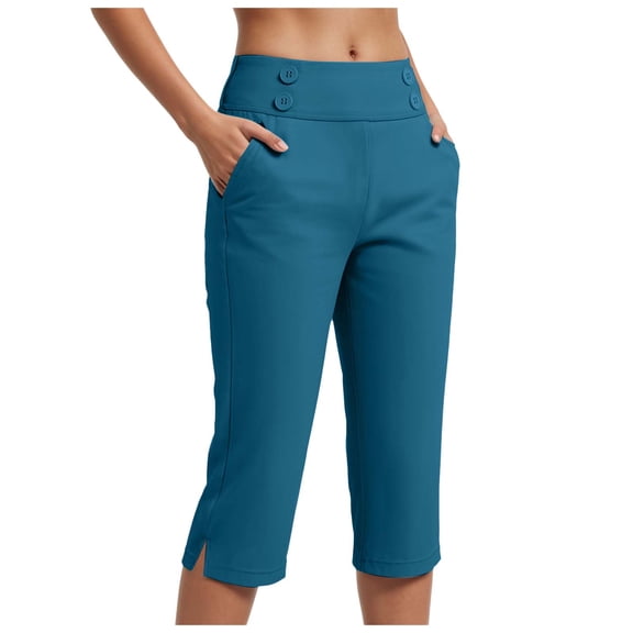 GEWSEY Dressy Capri Pants for Women Stretch High Waisted Crop Work Pants Summer Casual Capris Slacks Yoga Trousers Dress Pant (Dark Blue, S)