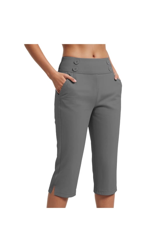 Dressy Capri Pants for Women Stretch High Waisted Crop Work Pants Summer Casual Capris Slacks Yoga Trousers Dress Pant (Dark Gray, XXL)