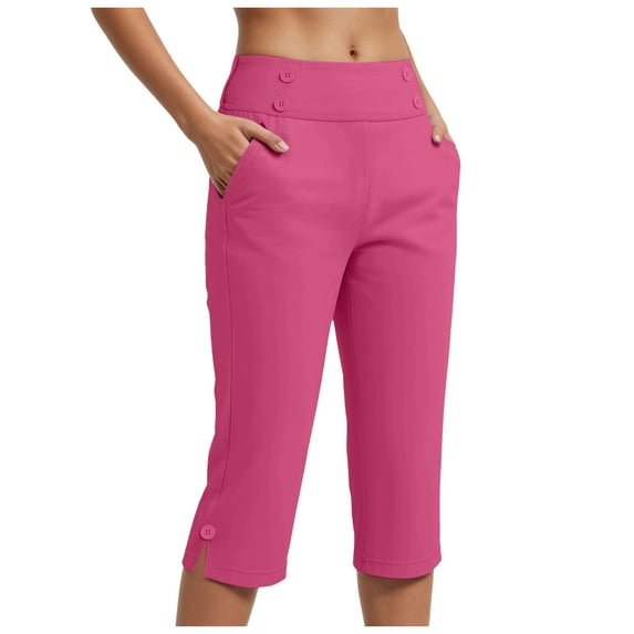 GEWSEY Dressy Capri Pants for Women Stretch High Waisted Crop Work Pants Summer Casual Capris Slacks Yoga Trousers Dress Pant (Hot Pink, XXL)