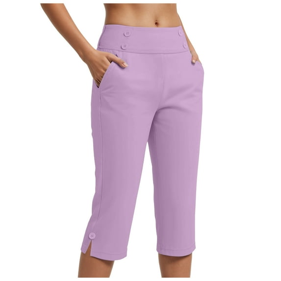 GEWSEY Dressy Capri Pants for Women Stretch High Waisted Crop Work Pants Summer Casual Capris Slacks Yoga Trousers Dress Pant (Light Purple, M)