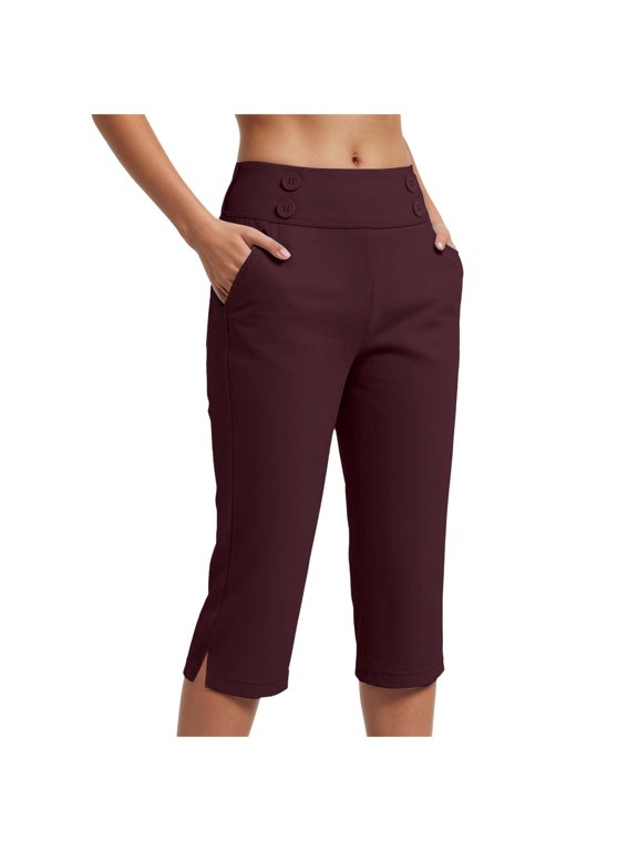 Dressy Capri Pants for Women Stretch High Waisted Crop Work Pants Summer Casual Capris Slacks Yoga Trousers Dress Pant (Red, XXL)