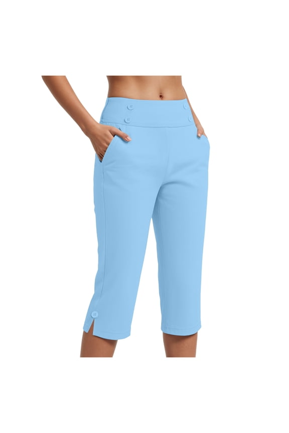Dressy Capri Pants for Women Stretch High Waisted Crop Work Pants Summer Casual Capris Slacks Yoga Trousers Dress Pant (Sky Blue, S)