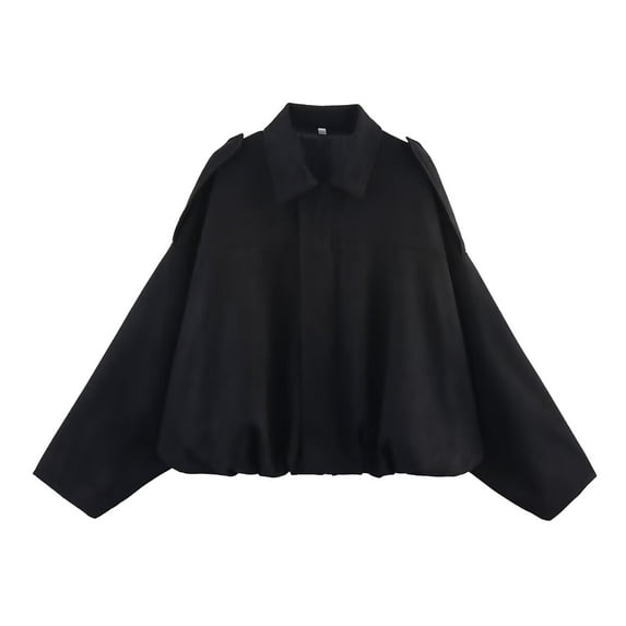 GEWSEY Faux Suede Jacket Women Oversized Long Sleeve Zip Up Epaulet Bomber Leather Jackets Oversized Casual Coat (Black, L)