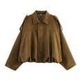 thumbnail image 1 of GEWSEY Faux Suede Jacket Women Oversized Long Sleeve Zip Up Epaulet Bomber Leather Jackets Oversized Casual Coat (Gold, M), 1 of 7