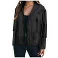 thumbnail image 1 of GEWSEY Suede Leather Jackets For Women Trendy Fall Western Fringe Cropped Jacket 2025 Tassel Motorcycle Crop Coats (Black, L), 1 of 8