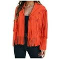 thumbnail image 1 of GEWSEY Women's Fringe Leather Jackets - Suede Motocycle Biker Cropped Coat Vegan Blazer Pleather Fashion Tassel (Orange, M), 1 of 9