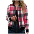 thumbnail image 1 of GEWSEY Flannel Jacket Women Stand Collar Long Sleeve Zip up Plaid Shackets Casual Warm Bomber Jackets Coats Fall Outfits (Hot Pink, M), 1 of 6