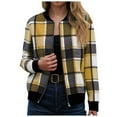 thumbnail image 1 of GEWSEY Flannel Jacket Women Stand Collar Long Sleeve Zip up Plaid Shackets Casual Warm Bomber Jackets Coats Fall Outfits (Yellow, M), 1 of 6