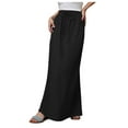 thumbnail image 1 of GEWSEY Flared Maxi Skirt with Back Slit - Elastic Waist Drawstring Long Flowy Ankle-Length Skirt (Black, L), 1 of 9