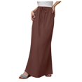 thumbnail image 1 of GEWSEY Flared Maxi Skirt with Back Slit - Elastic Waist Drawstring Long Flowy Ankle-Length Skirt (Brown, L), 1 of 9