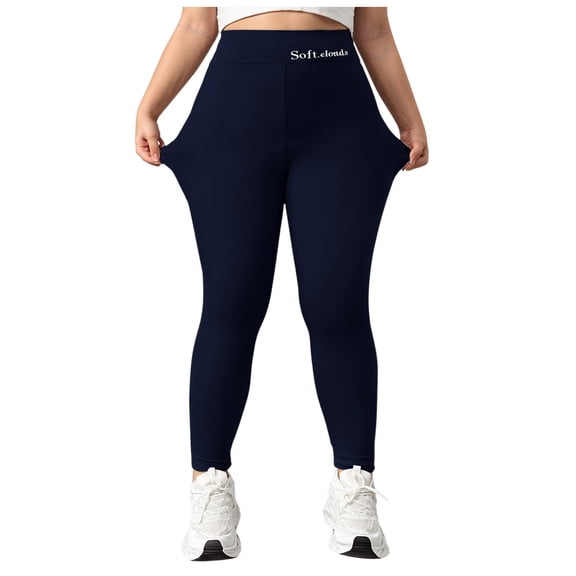 GEWSEY Fleece Leggings for Women Winter, Casual Warm Winter Solid Pants, Winter Pants for Women (Navy, XL)