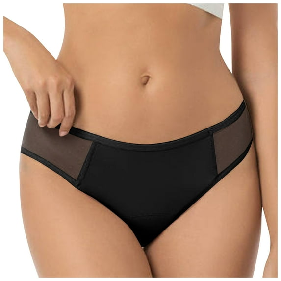 GEWSEY French Cut Mid Waist Period Underwear for Women- Reusable, Comfortable, Absorbent, Leakproof, Thin, For Menstrual Flow (Black, XL)