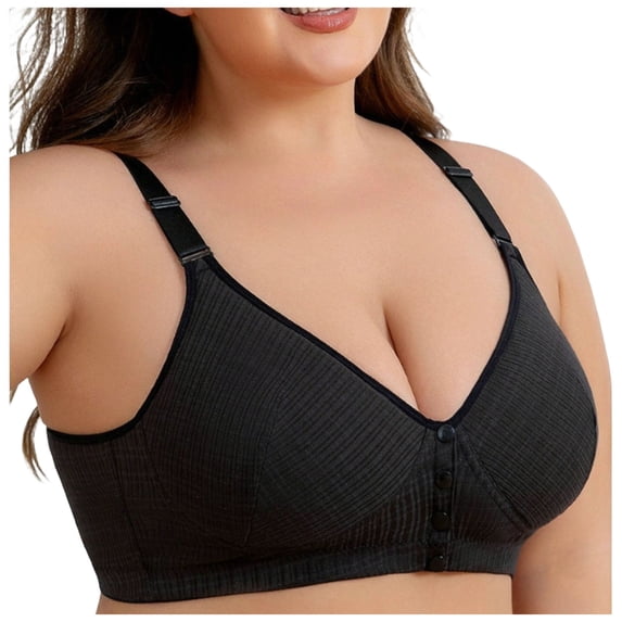 GEWSEY Front Closure Bras for Women No Underwire Padded Wireless Comfort Full Coverage Bra Seamless Plus Size Bras (Black, 2XL)