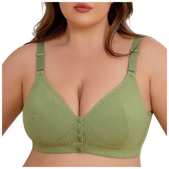 GEWSEY Front Closure Bras for Women No Underwire Padded Wireless Comfort Full Coverage Bra Seamless Plus Size Bras (Green, 3XL)