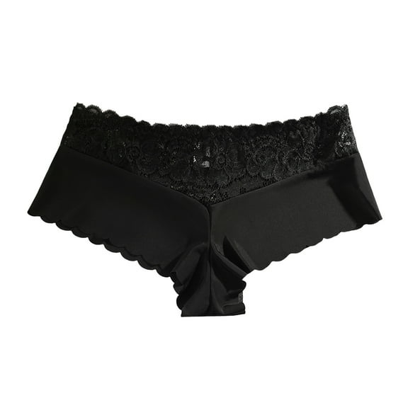 GEWSEY G String Thongs for Women Underwear Floral Lace Thongs Mid Waist Panties Briefs (Black, M)