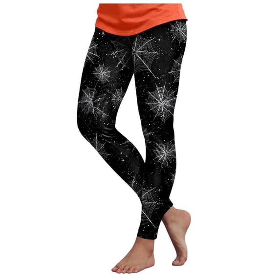 GEWSEY Halloween Leggings for Women Pumpkin Witch Ghost Horror Printed Tights Pants Halloween Outfit (Grey, XL)