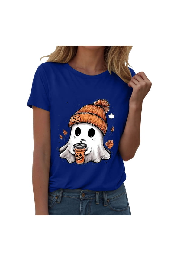 Halloween Shirts for Women Boo T Shirt Cute Ghost Graphic Tees Halloween Spooky Season Short Sleeve Tee Tops (Grey, XXL)