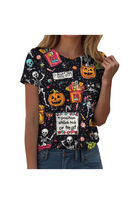 Halloween Shirts for Women Thanksgiving Pumpkin Patch Shirts Cute Fall Graphic Tees (Dark Blue, XXL)