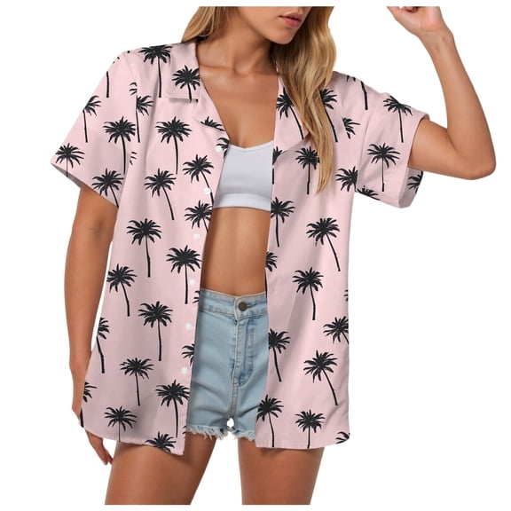 GEWSEY Hawaiian Shirts Women Hawaii Tshirt Cool Floral Tropic Print Graphic Tees Tops Button Up Summer Vacation Shirt (Pink, S)