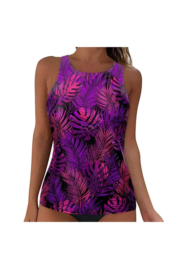 High Neck Tankini Top Backless Bathing Suit Tops for Women Swimsuit Top Key Hole Swim Top Only Purple, S