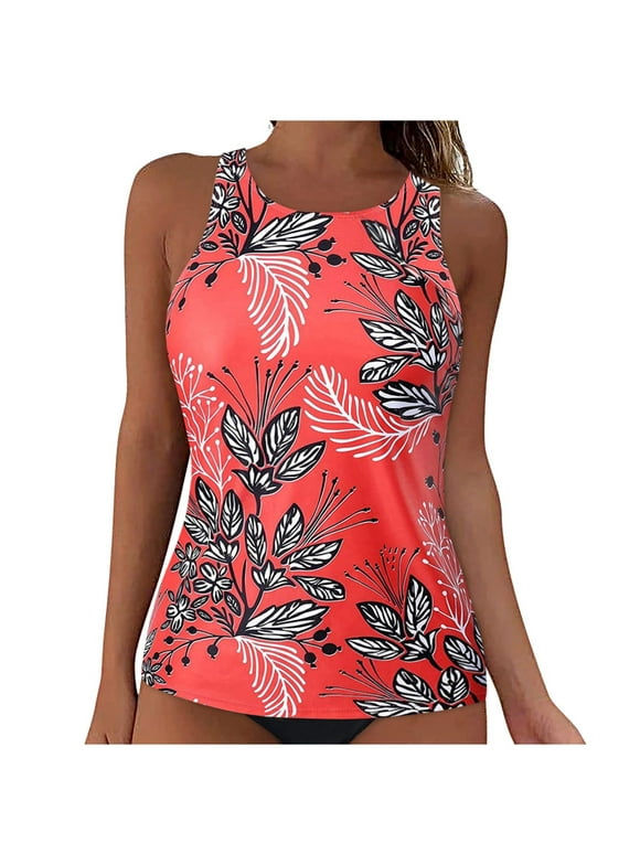 High Neck Tankini Top Backless Bathing Suit Tops for Women Swimsuit Top Key Hole Swim Top Only Red, M