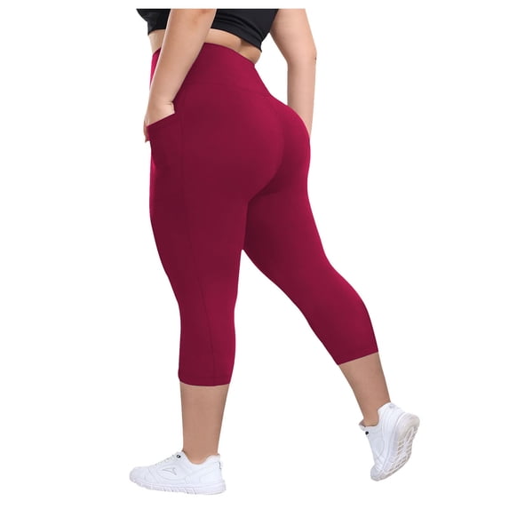 GEWSEY High Waisted Leggings for Women - No See Through Tummy Control Cycling Workout Yoga Pants with Pockets Reg & Plus (Red, XXL)