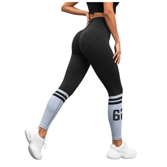 GEWSEY High Waisted Scrunch Butt Yoga Pants for Women, Athletic Workout Leggings with Striped, Tummy Control Seamless Gym Leggings (Black, M)