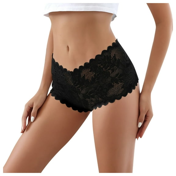 GEWSEY High Waisted Sexy Women's Underwear Floral Lace Boyshort Panties Breathable Cheeky No Show Hipster Briefs (Black, S)