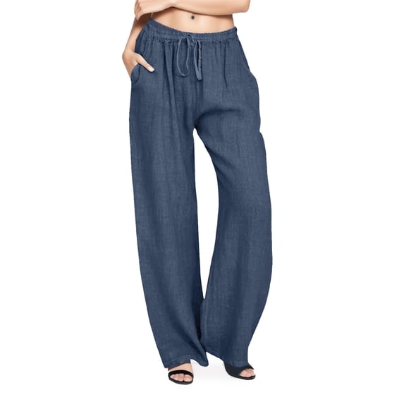 GEWSEY High Waisted Sweat Pants Drawstring Womens Sweatpants Slant Side Pockets Straight Leg Pants 29’’ Inseam (Navy, XL)